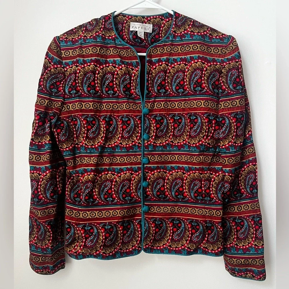 Adrianna Papell Red and Gold Paisley Jacket